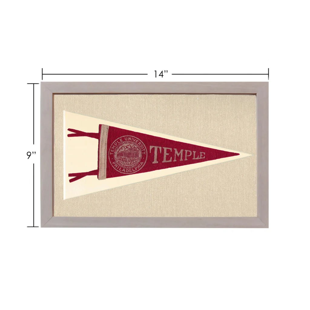 Vintage Temple University pennant in maroon and cream felt