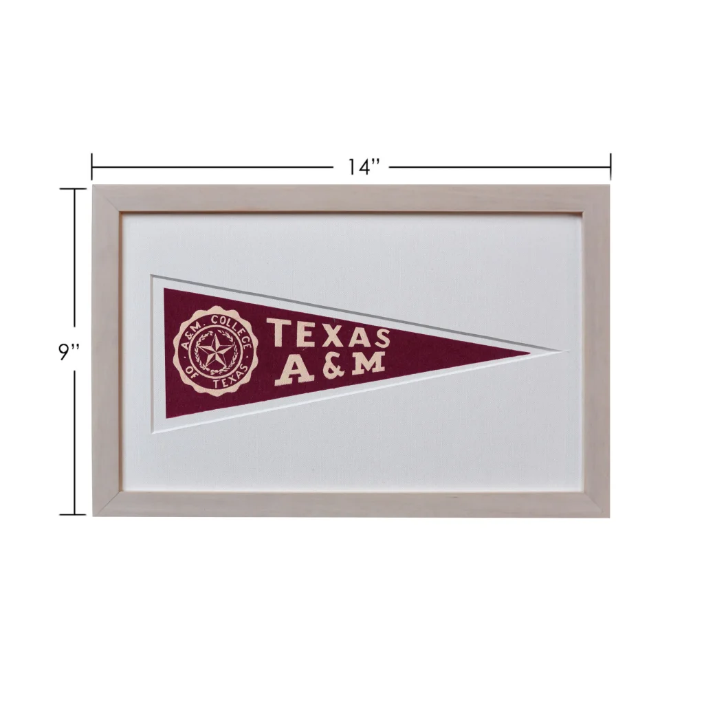Vintage Texas A&M wool felt pennant in maroon 14x9 frame