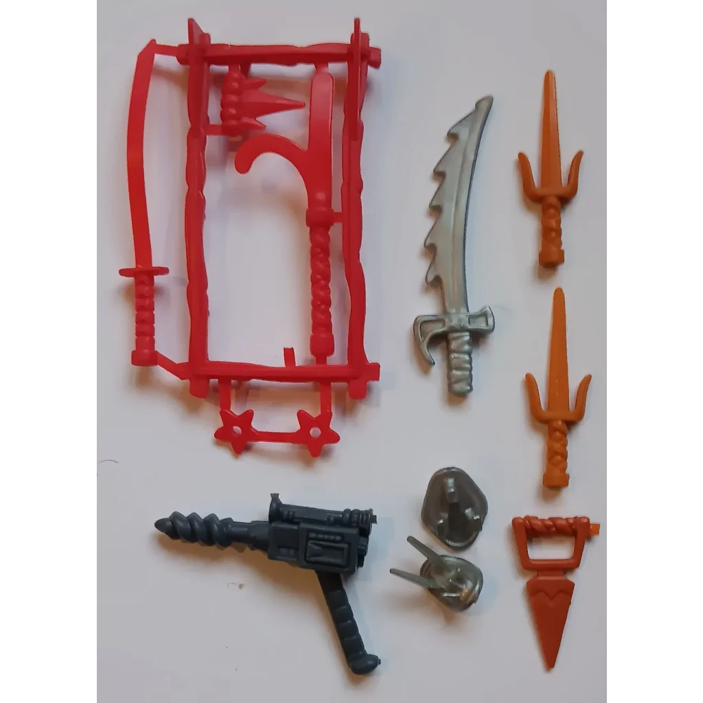 Vintage TMNT Weapons Pack with red toy swords and orange spears