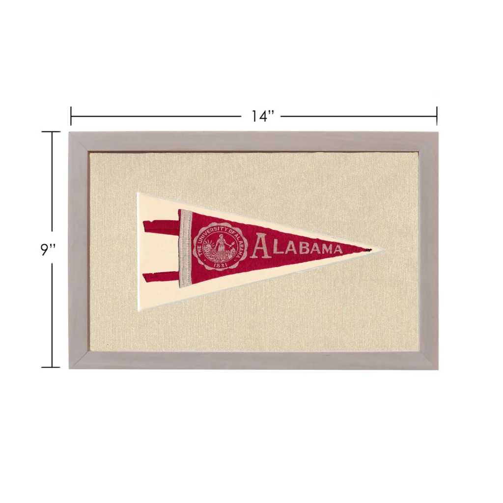 Vintage University of Alabama pennant in red and cream with embroidered crest