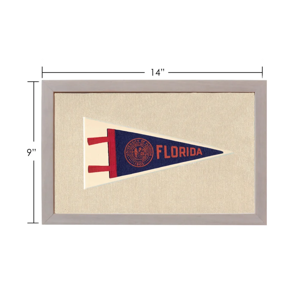 Vintage University of Florida pennant in gray frame