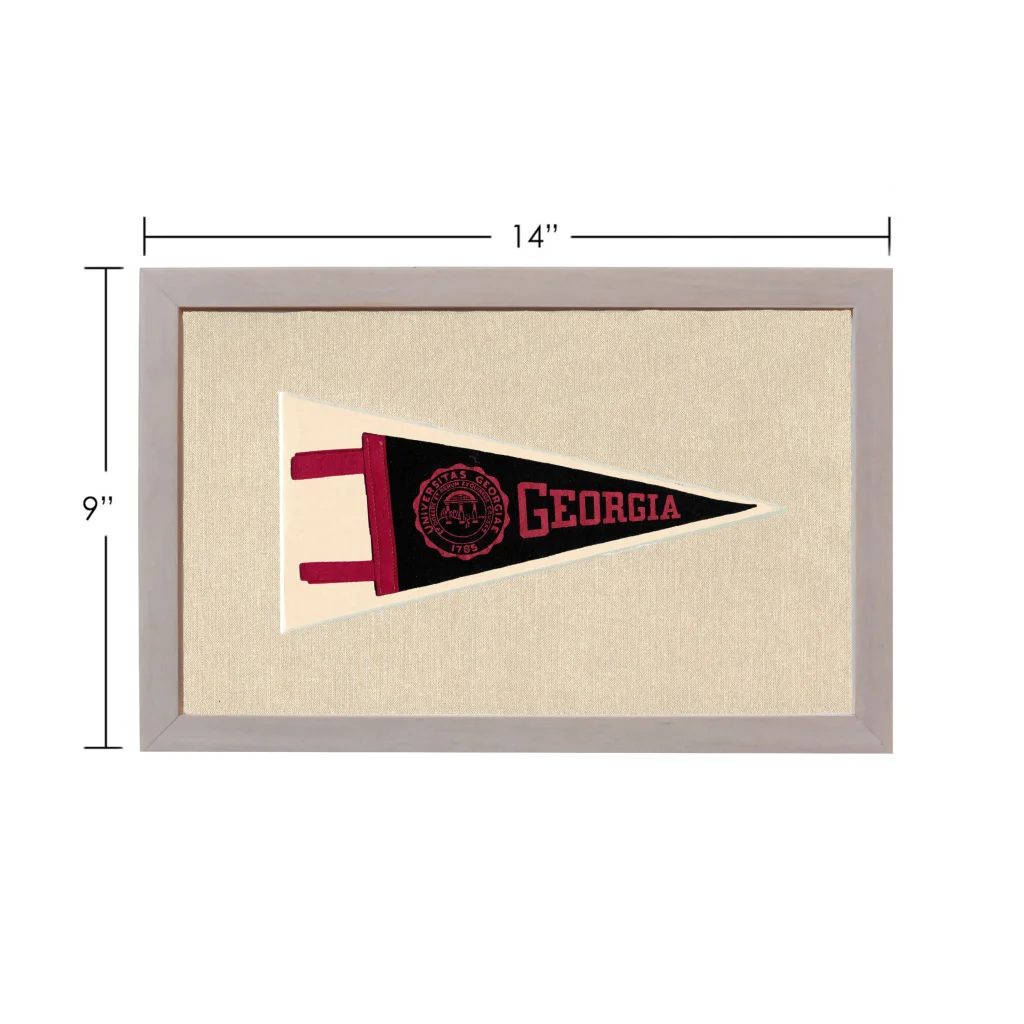 Vintage University of Georgia pennant framed with red emblem