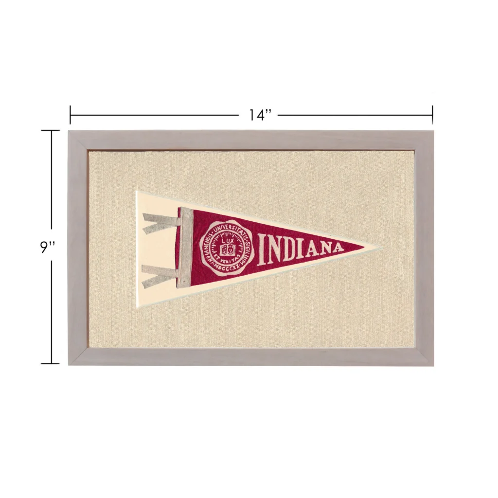 Vintage University of Indiana pennant framed in maroon and cream