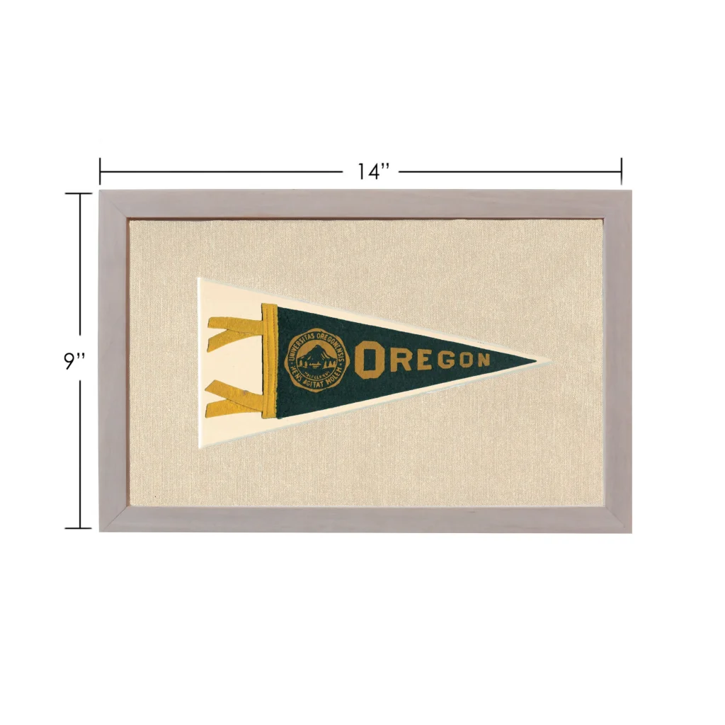 Vintage University of Oregon pennant framed in cream fabric