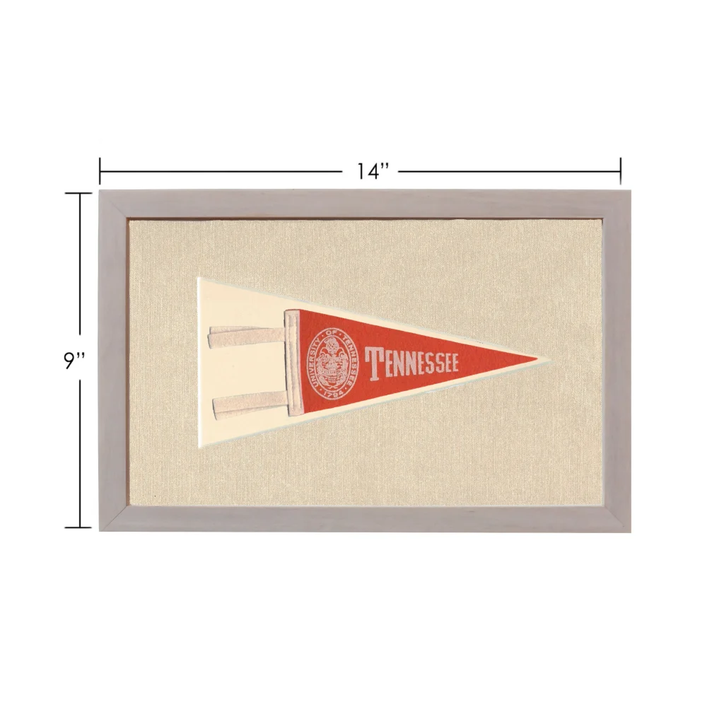 Vintage University of Tennessee pennant in red and cream, gray frame