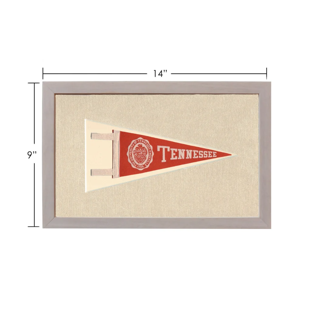 Vintage University of Tennessee red and white pennant in gray frame