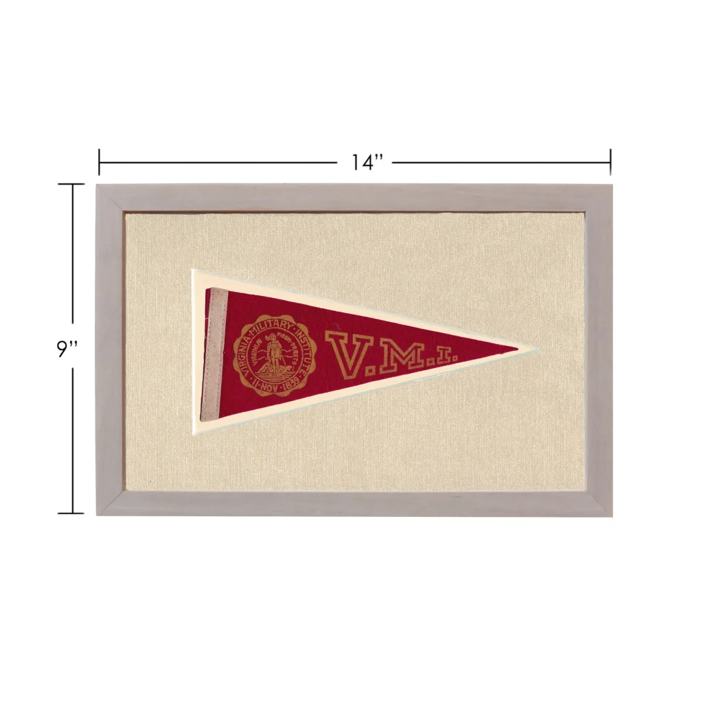Framed red and cream vintage Virginia Military Institute pennant