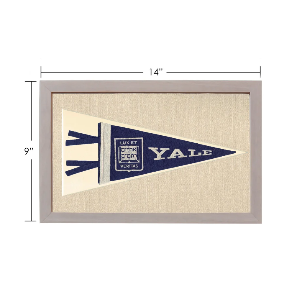 Vintage Yale University pennant in navy blue and cream with embroidered lettering