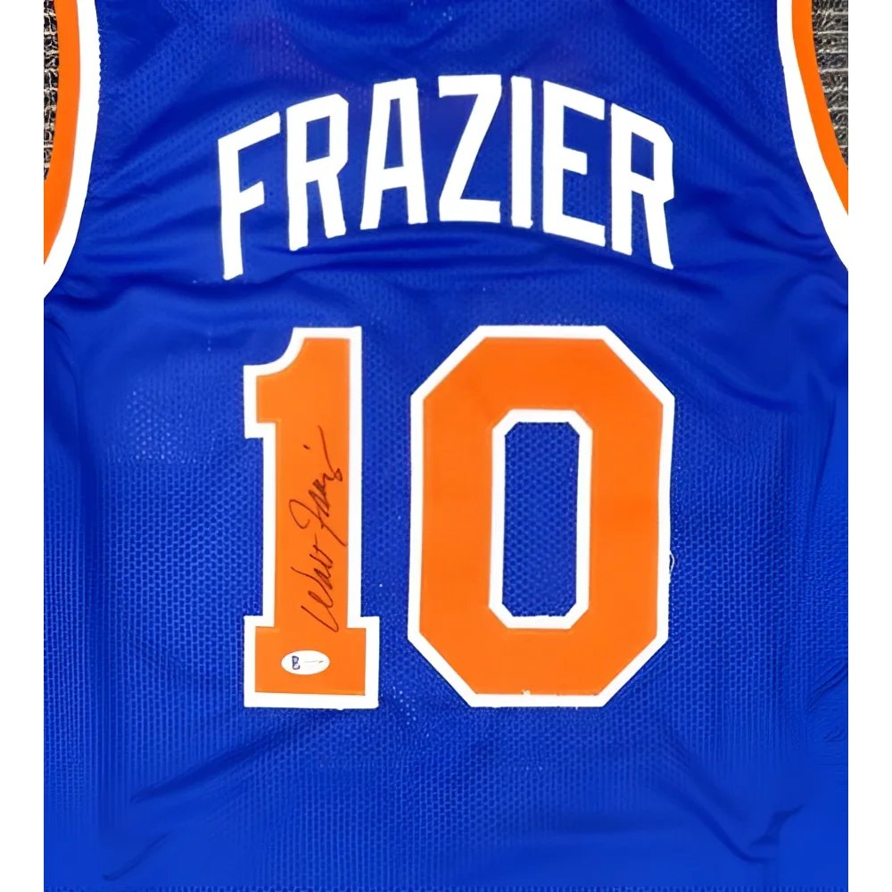 Walt Frazier autographed blue #10 Knicks jersey back with Frazier 10