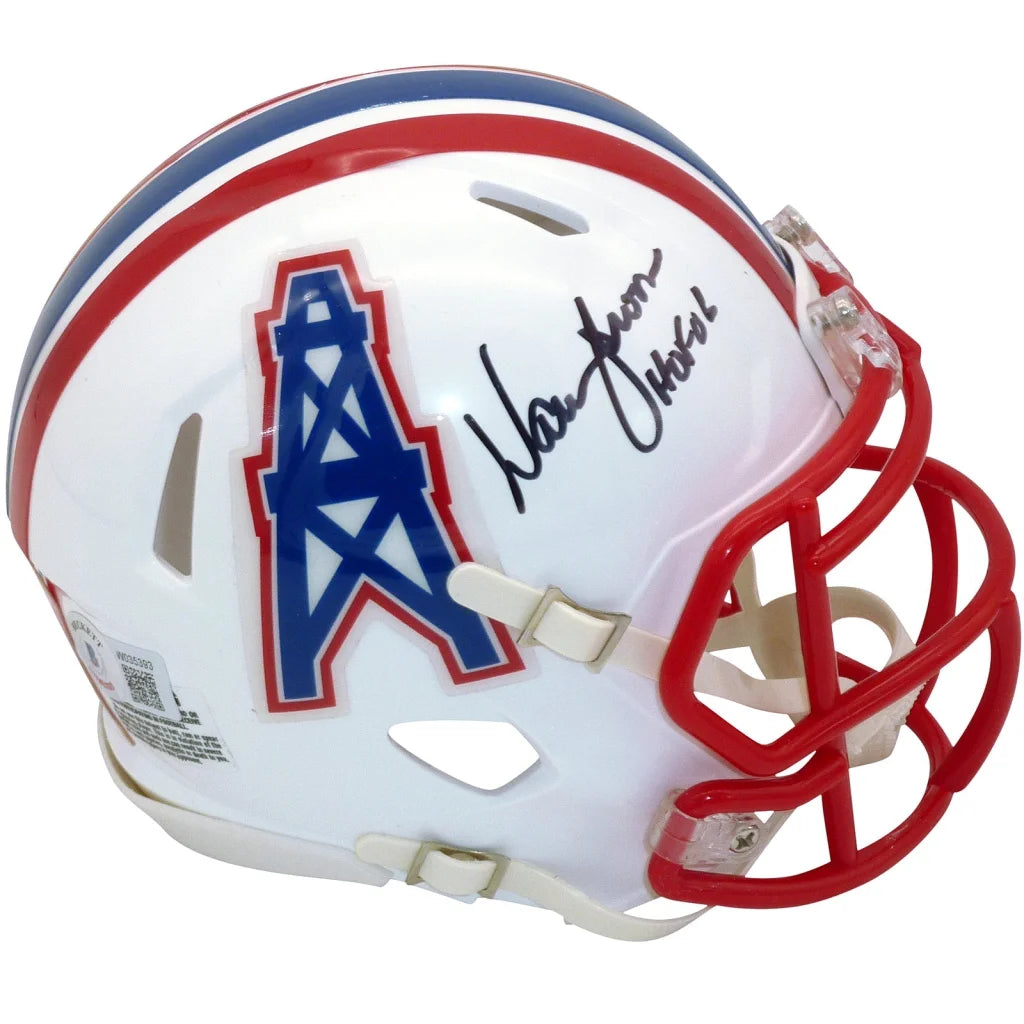 Warren Moon signed Houston Oilers throwback mini helmet with oil rig design