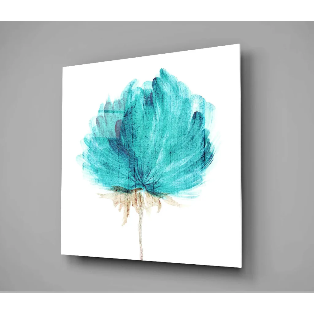 Vibrant teal watercolor flower wall art canvas with white frame