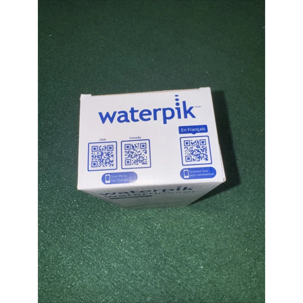 Waterpik Cordless Pulse WF20CD013 white flosser box with QR codes