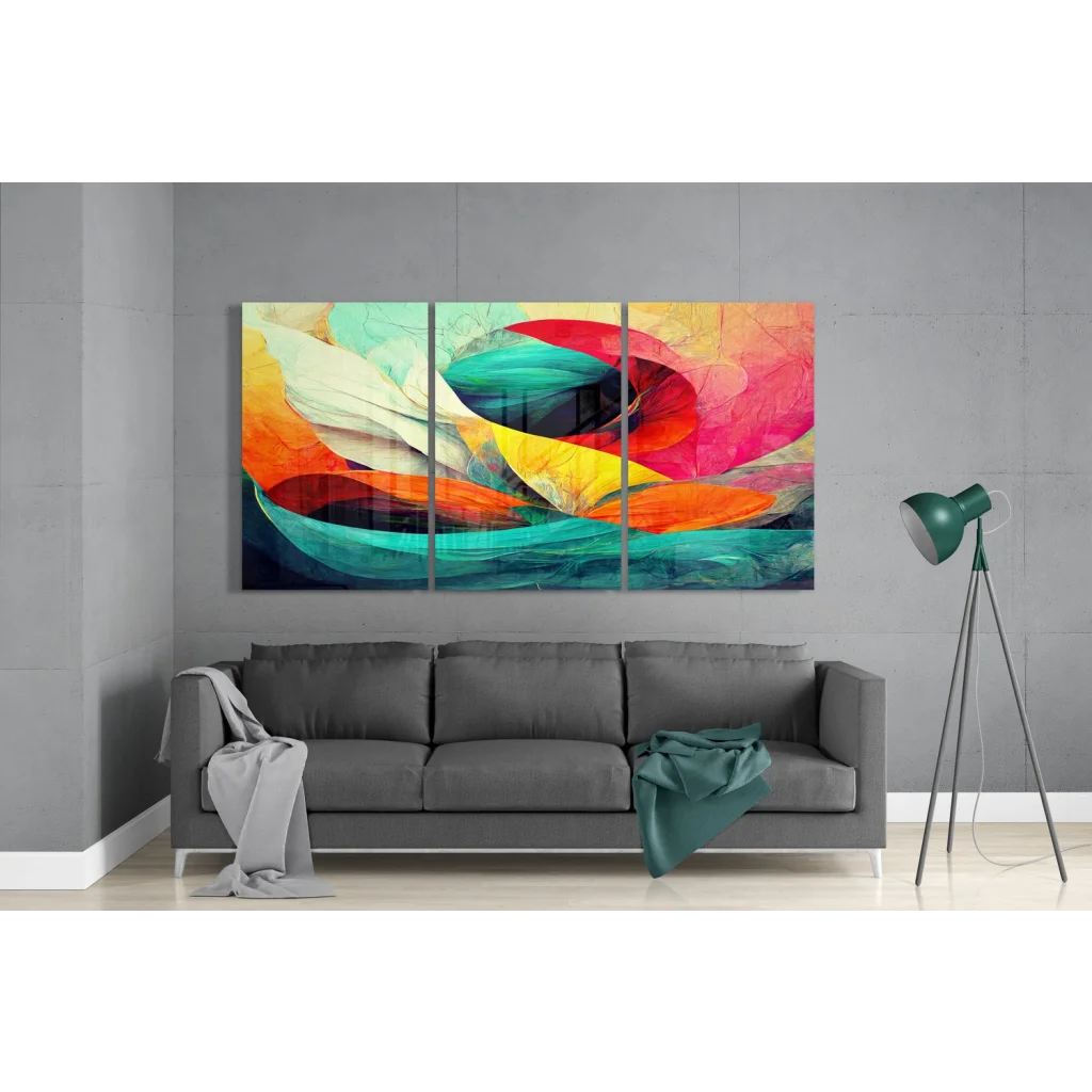 Swirling Teal and Orange Abstract Glass Wall Art Triptych | Modern Wall Art Decor | vintageantiquesgifts.com