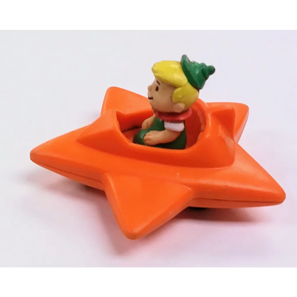 Vintage Jetsons Elroy Wendys kids meal toy: orange star with green elf figure