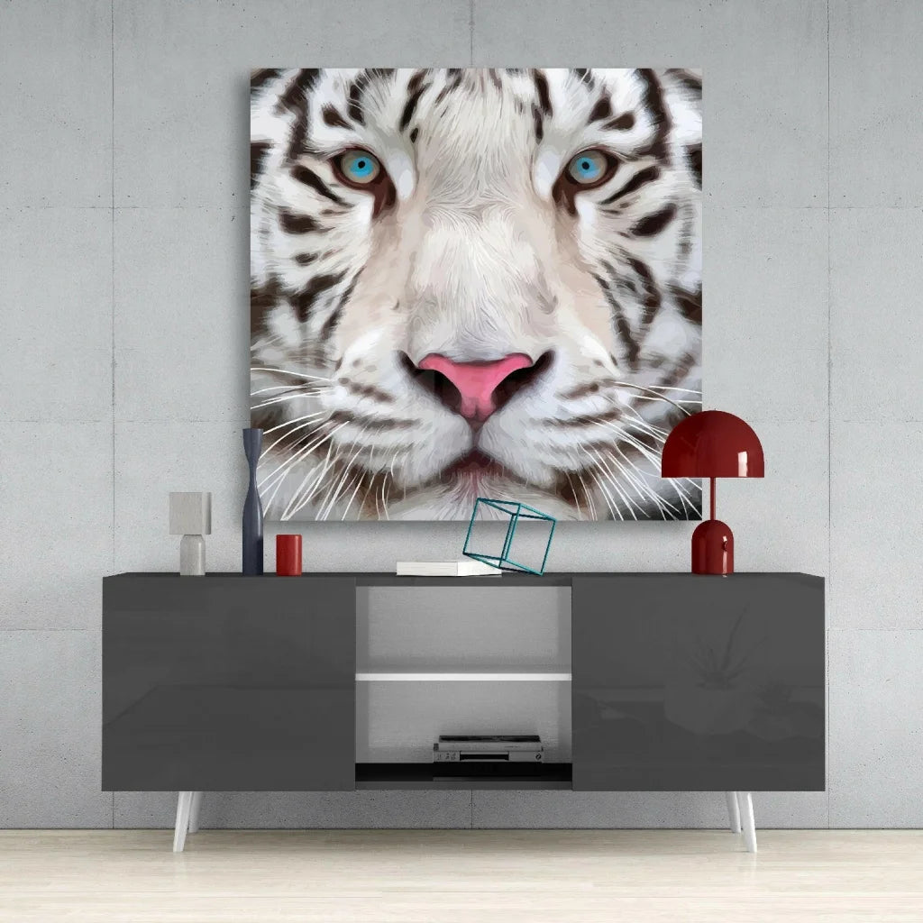 Stunning White Tiger Canvas Wall Art With Piercing Blue Eyes | Contemporary Home Wall Art | vintageantiquesgifts.com