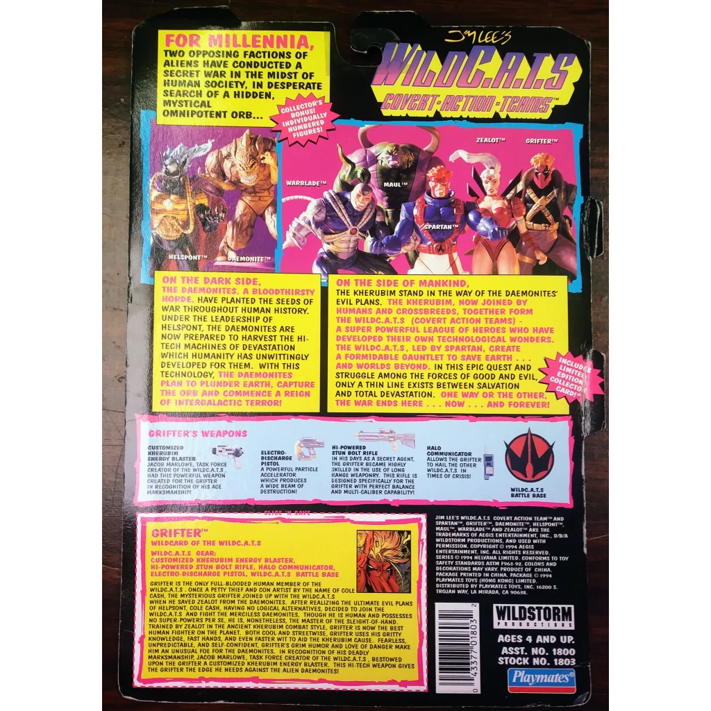 Vintage 1994 WildCATS Grifter action figure by Playmates packaging