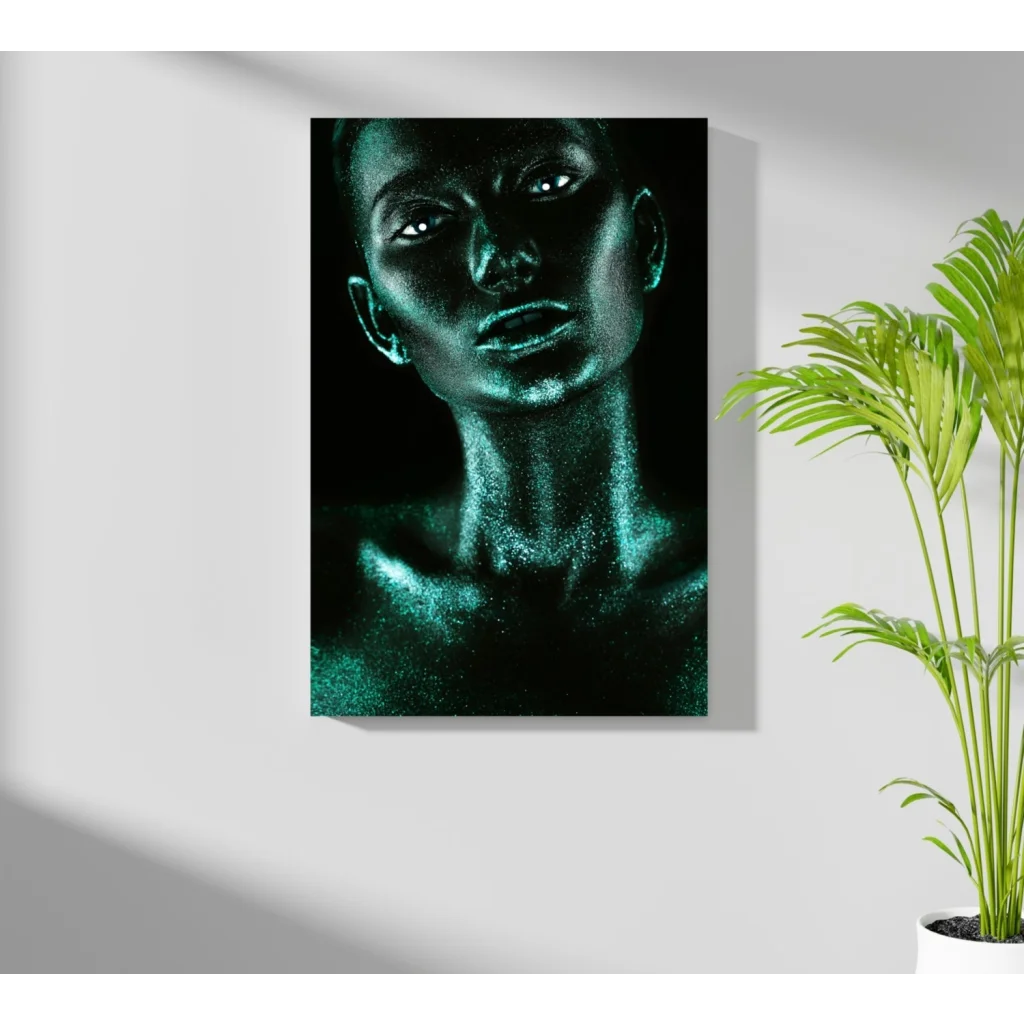 Stunning teal glitter face on insigne aluminum print