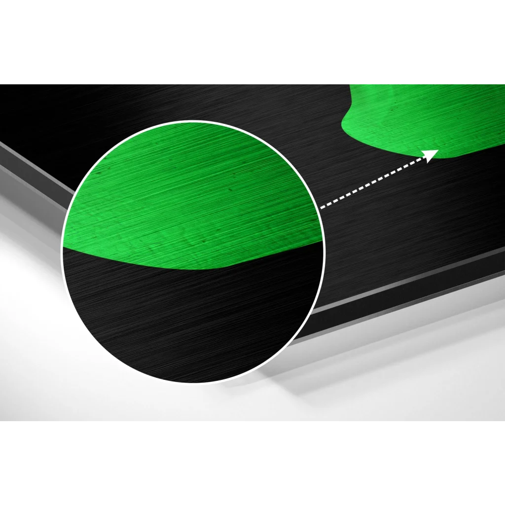 Sleek black and green brushed aluminium dibond art print