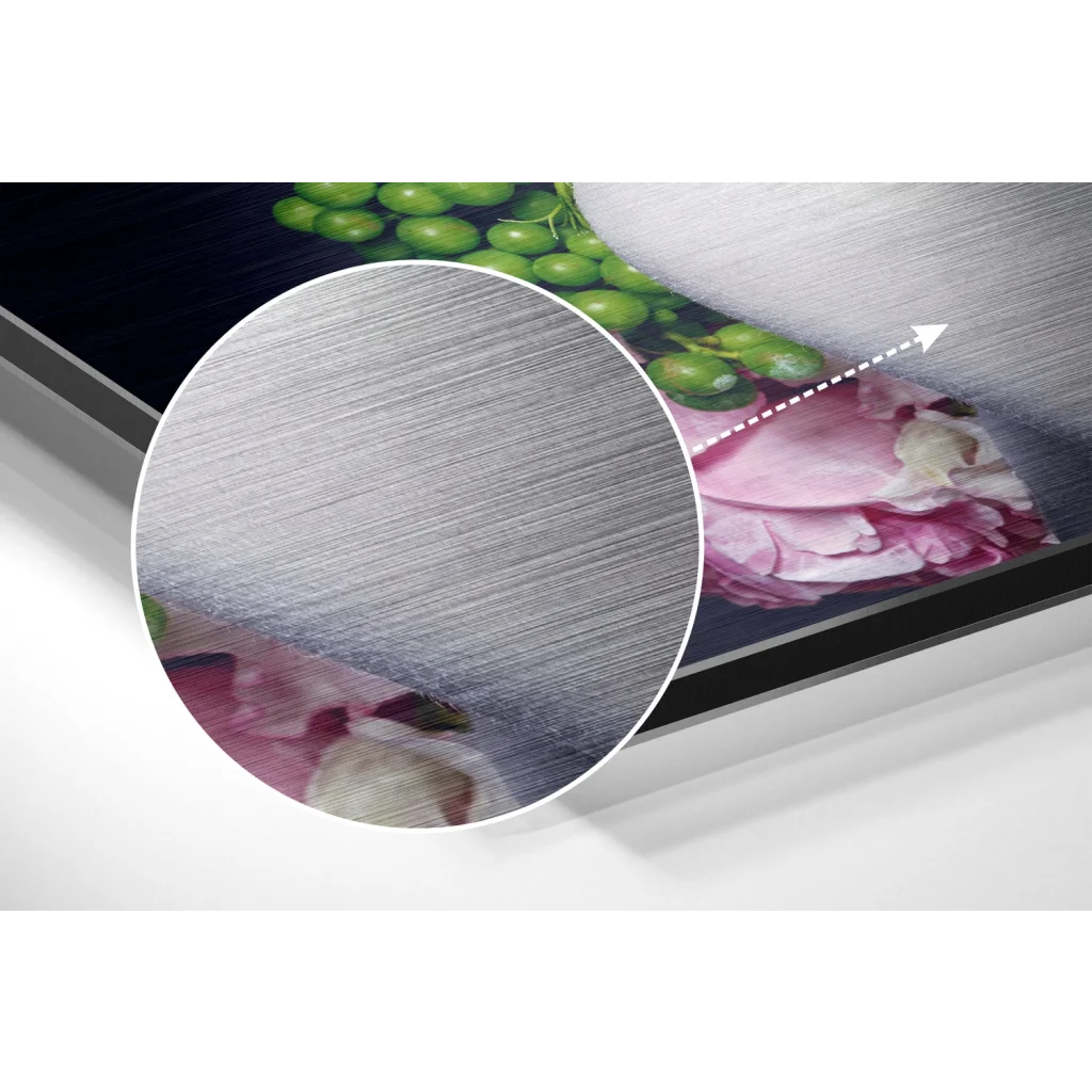 Stunning brushed aluminium dibond print in sleek silver metal frame