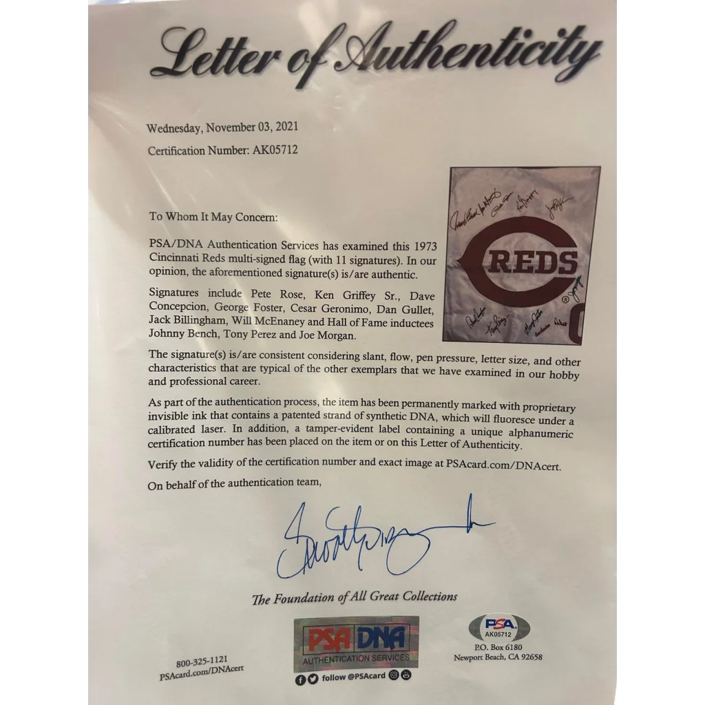 1973 Cincinnati Reds team-signed program with PSA/DNA, multi autographed flag