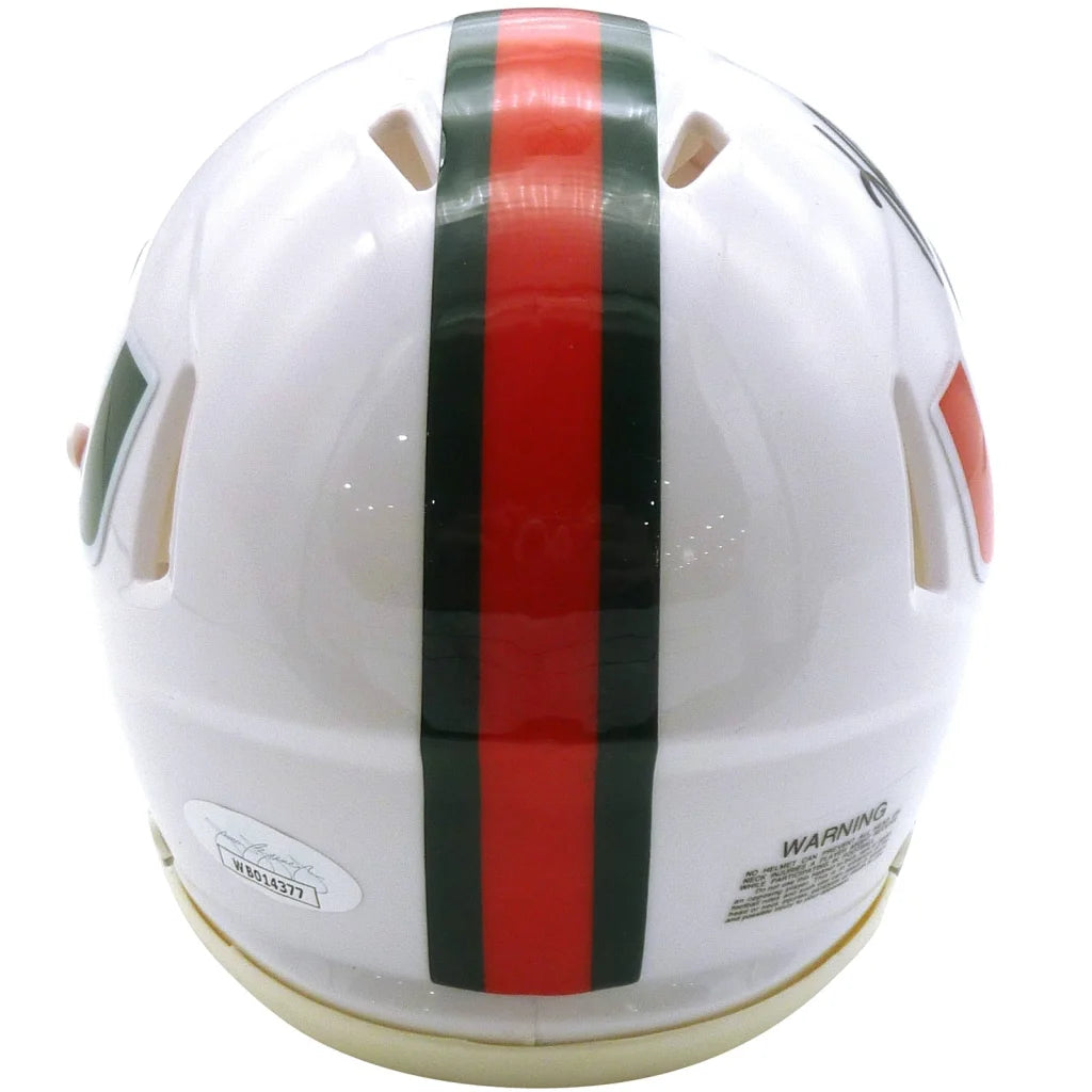 Xavier Restrepo signed Miami Hurricanes mini helmet in white with green and orange stripes