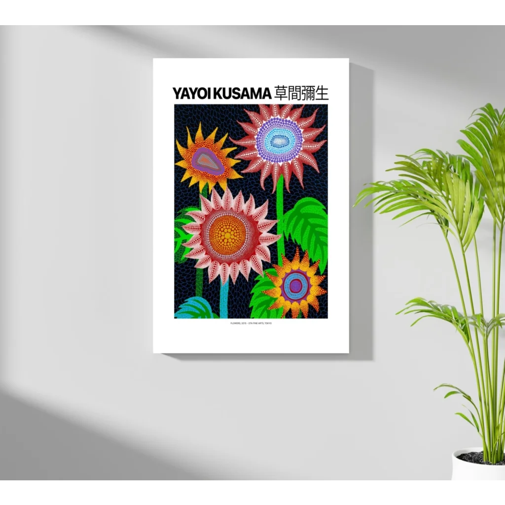 Vibrant Yayoi Kusama polka-dot sunflower insigne aluminum print