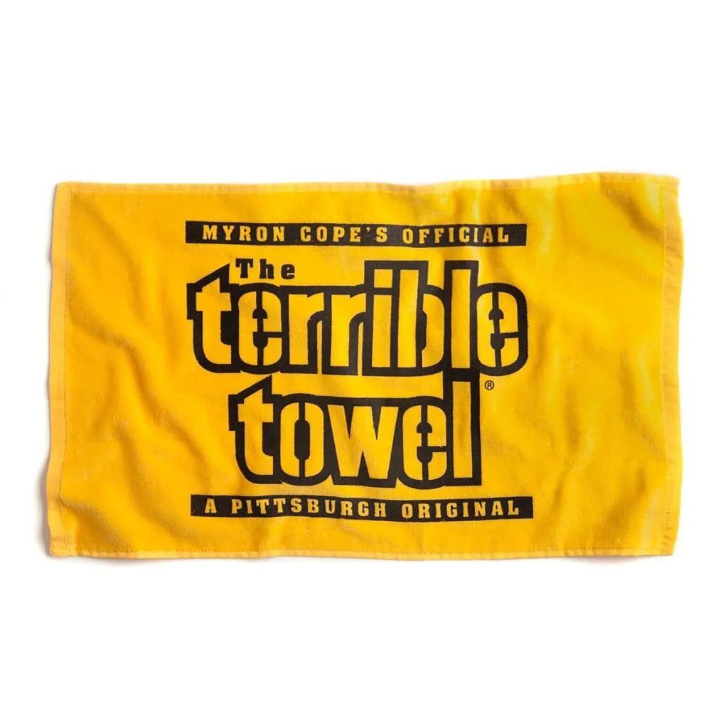Yellow Terrible Towel sports fan essential with bold black text