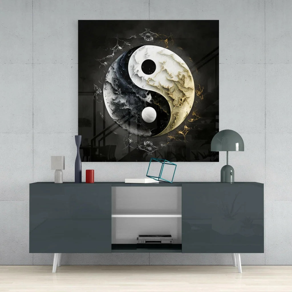 Marbled Yin Yang Glass Wall Art with Gold Accents | Contemporary Home Wall Art | vintageantiquesgifts.com