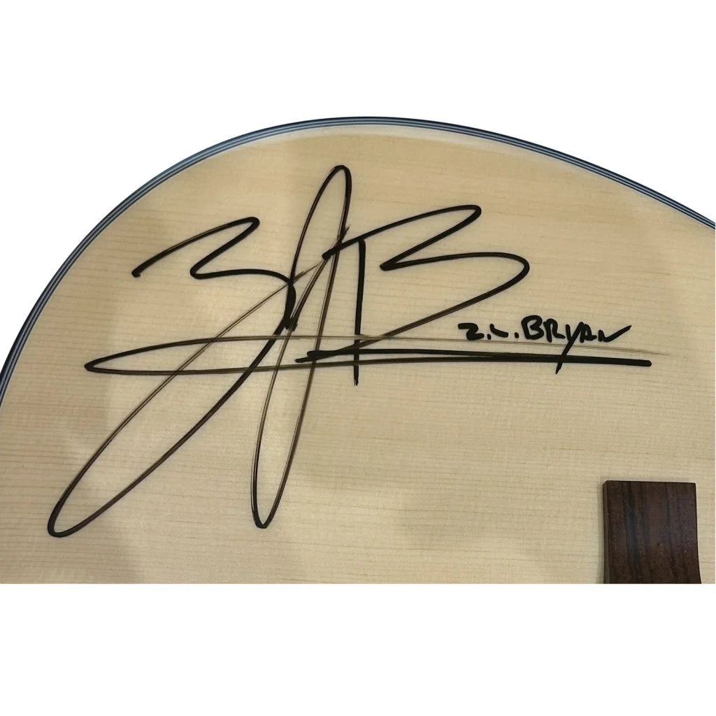 Zach Bryan autographed natural acoustic guitar with 3j b pick holder