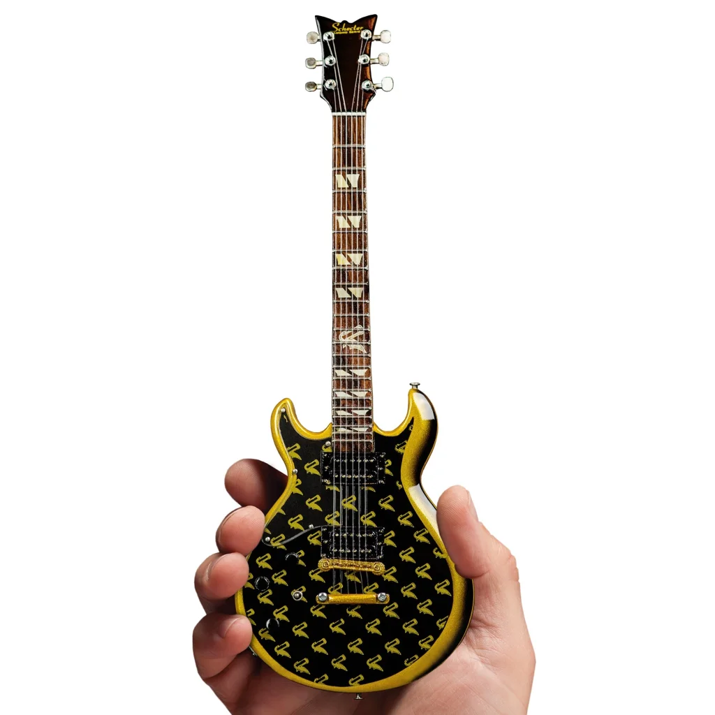 Zacky Vengeance Blade mini guitar by Axe Heaven® in black gold with yellow logos
