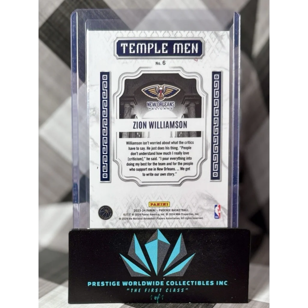Zion Williamson Red Pelicans Card from Prestige Worldwide Collectibles