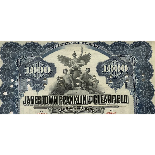 Antique 1909 Jamestown Franklin And Clearfield Railroad Company Gold Bond Certificate Vintage Advertisements and Gifts