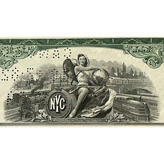 Antique Vintage 1955 New York Central Railroad Co. Gold Bond Certificate - Green Advertisements and Gifts Home page