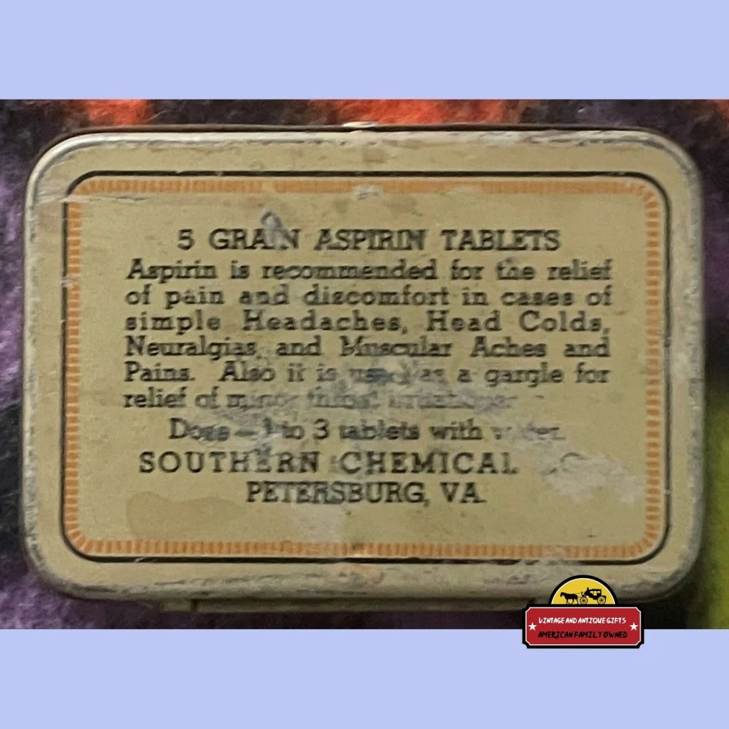 Antique Vintage Spartan Aspirin Tin 1930s Advertisements and Gifts Home page - Southern Chemical Co.’s Gargle Solution!