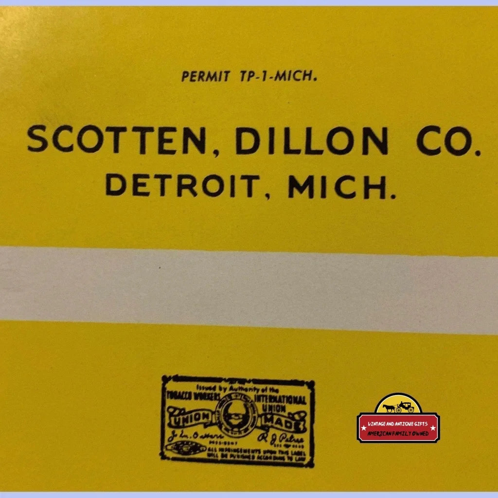 Yellow metal sign for Scotten, Dillon Co. in Detroit, a rare antique vintage union workman item