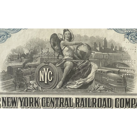 Rare Antique Vintage 1955 New York Central Railroad Co. Gold Bond Certificate - Blue Advertisements and Gifts Home page