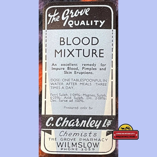 Very Rare Antique Vintage Blood Mixture Label The Grove Pharmacy 1910s - 1920s Advertisements Labels Extremely