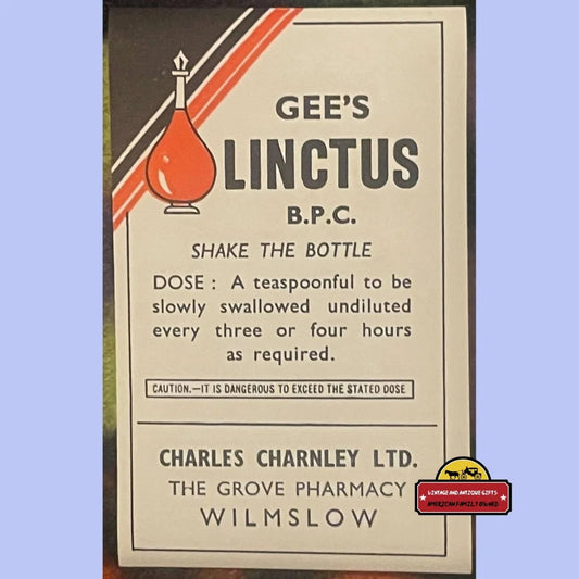 Very Rare Antique Vintage Gee’s Linctus Label Opium And Alcohol 1910s - 1920s Advertisements Pharmacy Labels