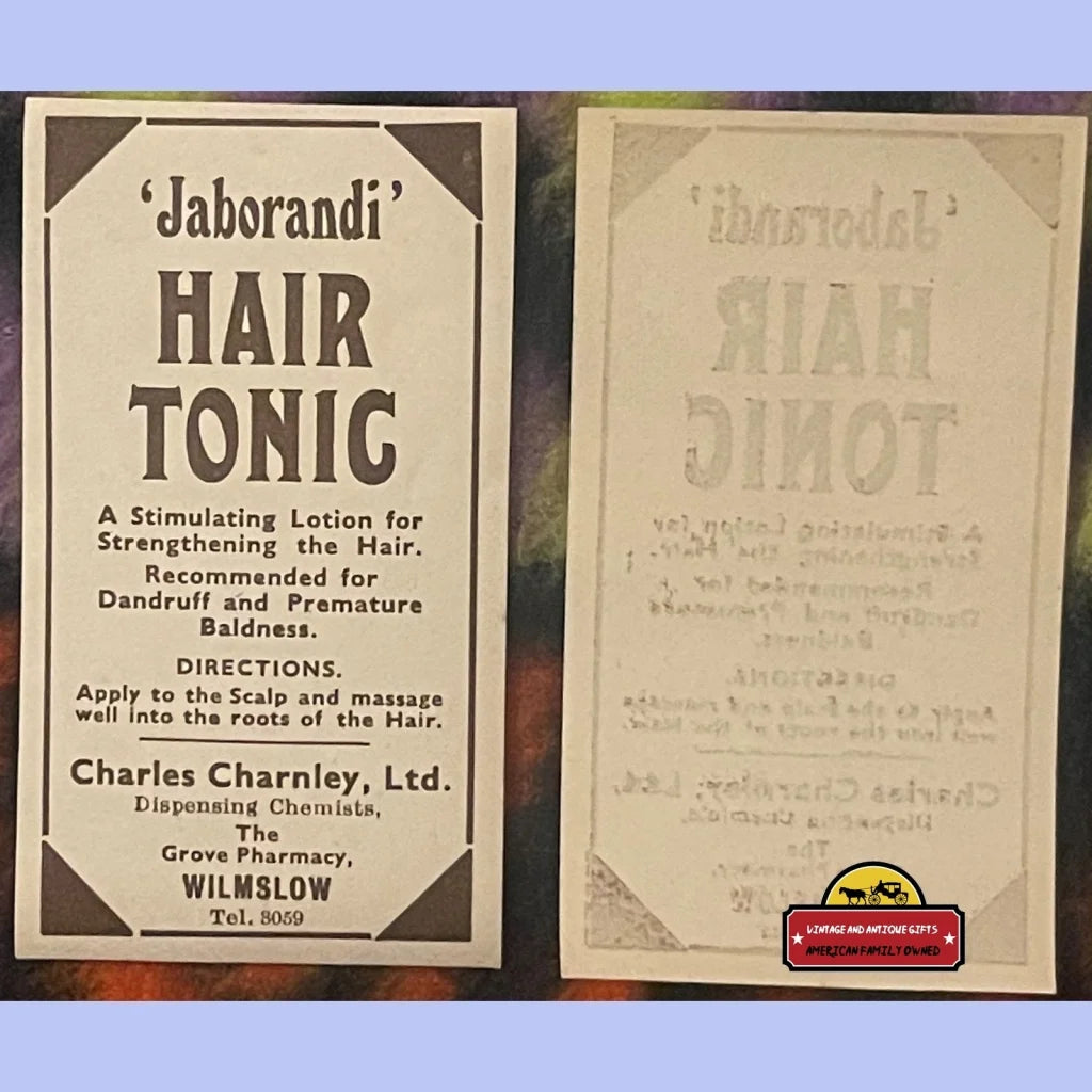 Very Rare Antique Vintage Jaborandi Hair Tonic Label c Charnley Grove Pharmacy 1910s - 1920s Advertisements and Gifts