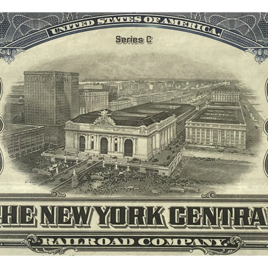 Vintage 1921 New York Central Railroad Company Gold Bond Certificate - Blue Advertisements and Antique Gifts Home page