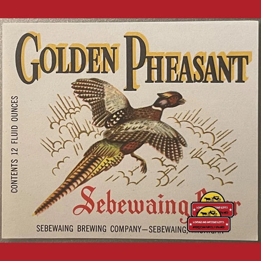 Vintage Golden Pheasant Beer Label Sebewaing Mi 1950s Birds Advertisements Antique and Alcohol Memorabilia Retro Label: