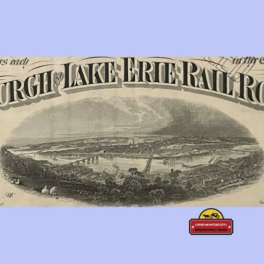 Vintage 1936 Pittsburgh and Lake Erie Railroad stock certificate with engraved vignette