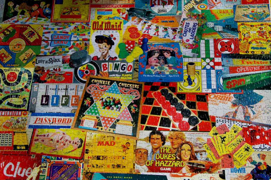 Vintage stickers of Clue, Monopoly, Dukes of Hazzard board games