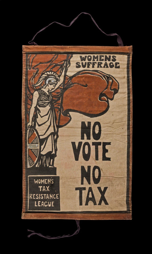 Vintage women’s suffrage banner with olive branch from Seneca Falls