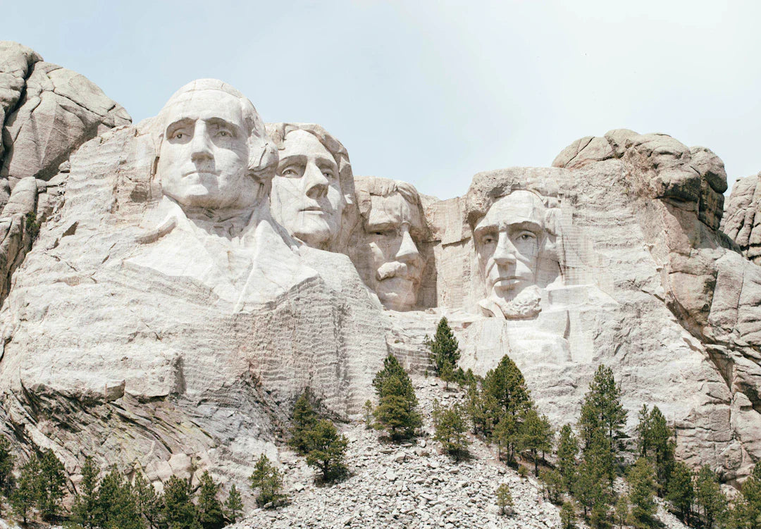 Mount Rushmore with founding fathers like George Washington in the United States