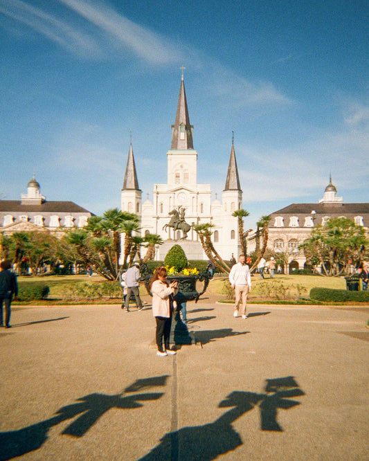 White stone cathedral with spires near Louisiana Purchase site in United States