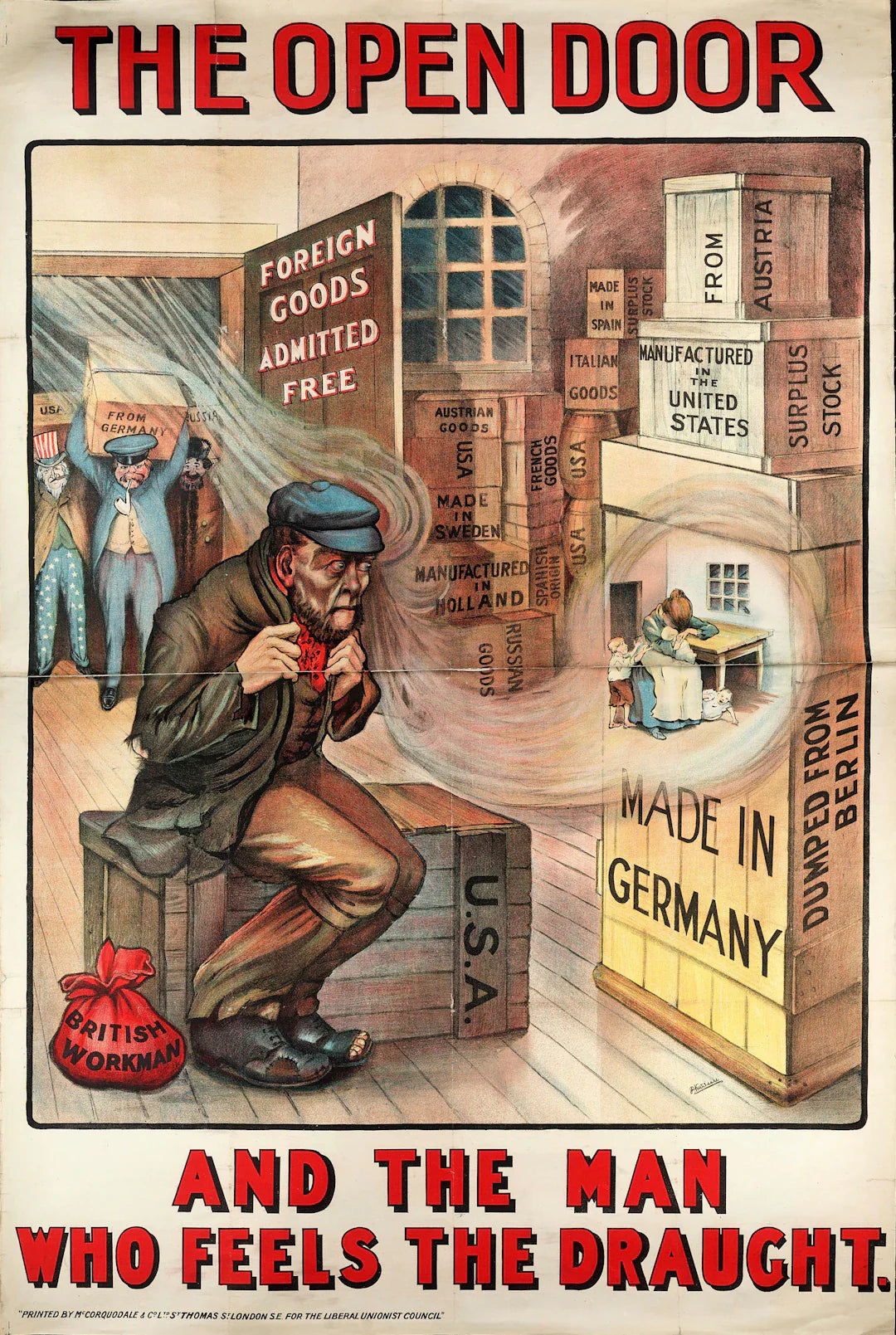 Political poster on free trade’s impact on British workers and labor unions in social justice