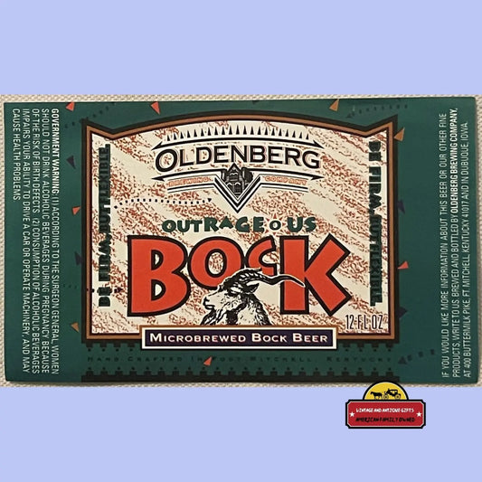 Oldenberg Outrageous Bock beer label for vintage beers; collectors love rare Antarctic Nail Ale