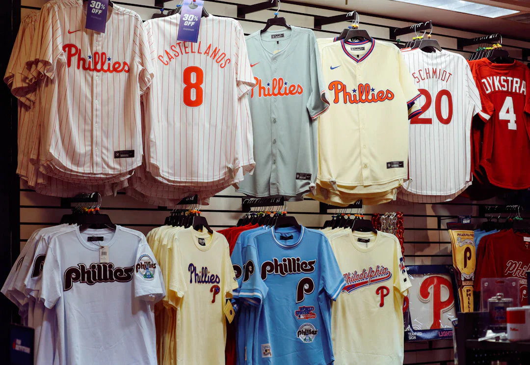 Framed autographed Philadelphia Phillies baseball jersey display