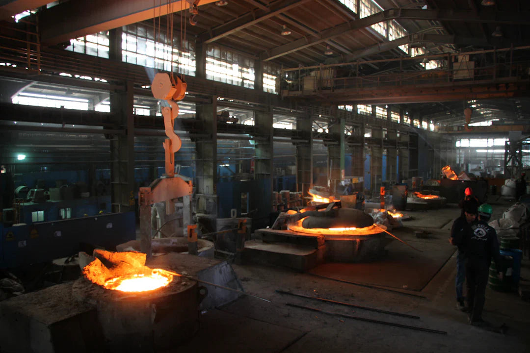 Molten metal in foundry during industrial age vocational training